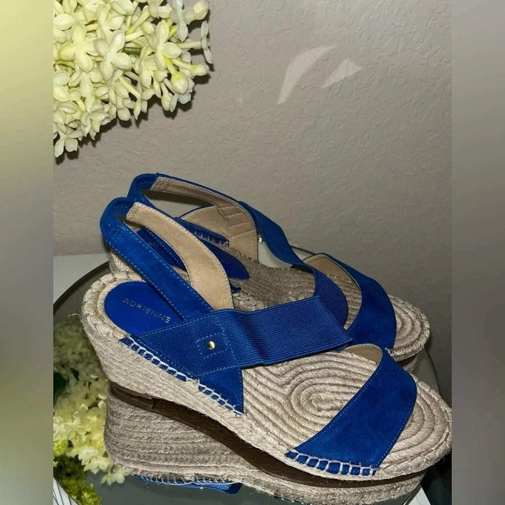 Adrienne Vittadini Crete Espadrille Sling Back Wedge Sandals Blue Women's